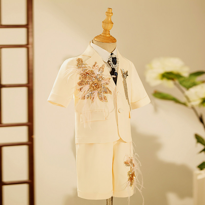 男童西装套装短袖儿童舞台模特走秀礼服小西服主持潮服时尚演出服