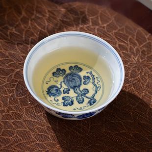 五里雾青花瓜藤鸡缸杯景德镇手工手绘高端茶杯仿明代敬茶碗茶具