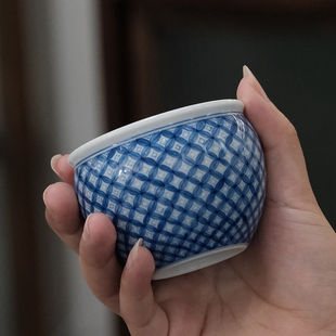 五里雾招财进宝青花铜钱纹主人杯景德镇高端手绘瓷器仿明代茶具