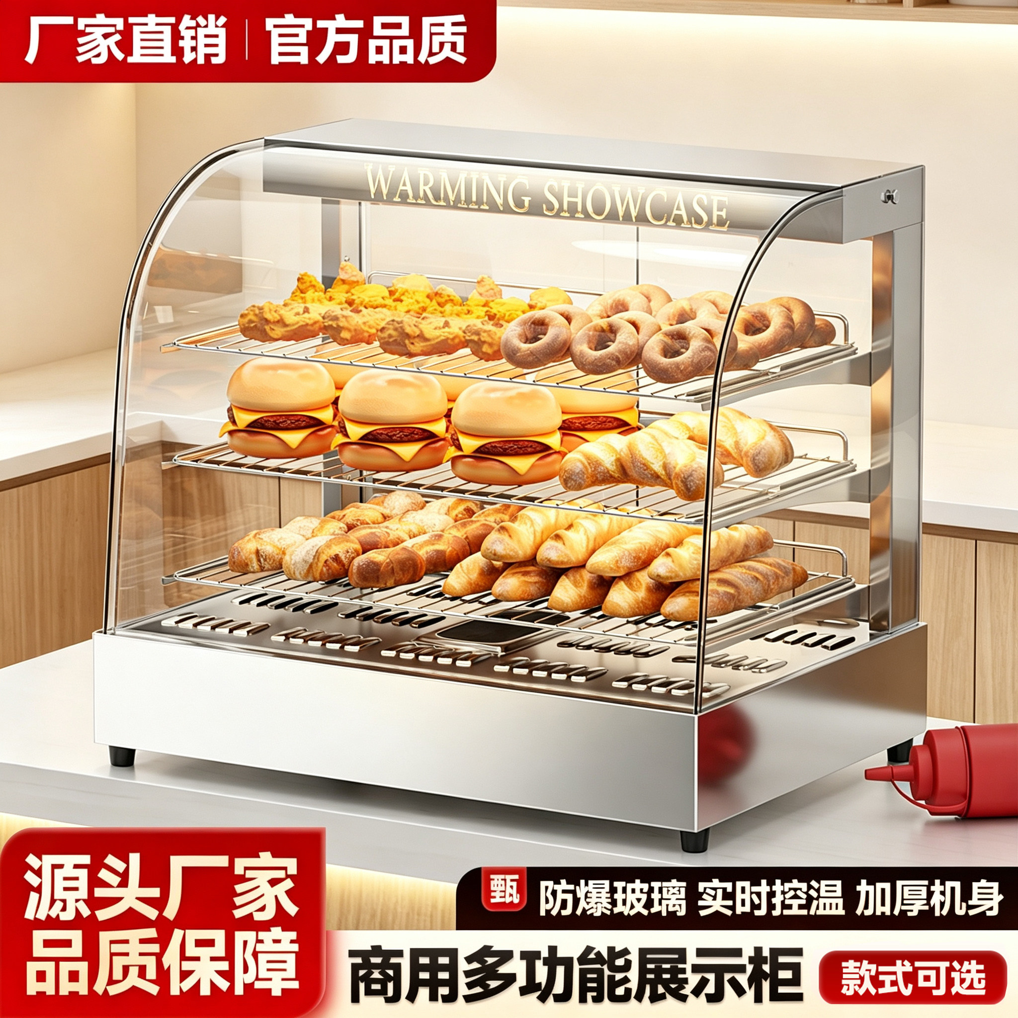 保温展示柜保温柜灯箱商用加热恒温熟食蛋挞汉堡炸鸡保温箱