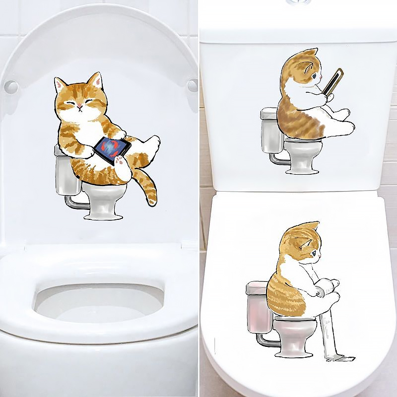 新款可爱猫咪马桶贴纸装饰卫生间厕所浴室自粘时尚防水贴画马桶盖图片