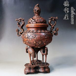 特大号铜摆件炉居室三铜家用香薰工艺品熏香炉纯铜纯铜三 鹤鹤炉