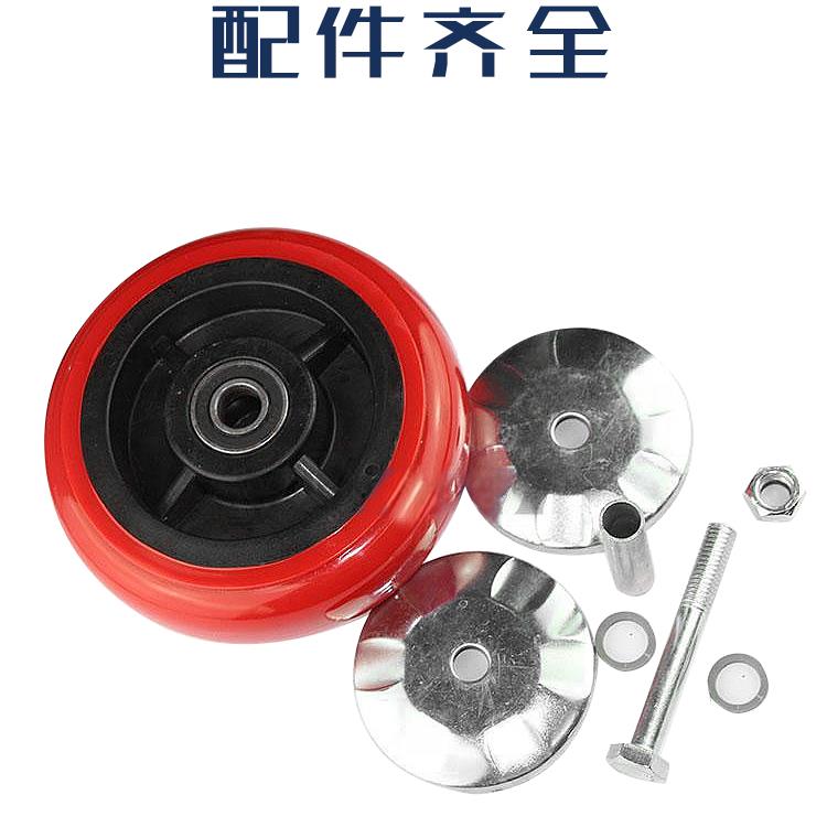6寸韩式塑芯聚氨酯脚轮子镀锌加厚支架轱辘周转车台车牵引车配件