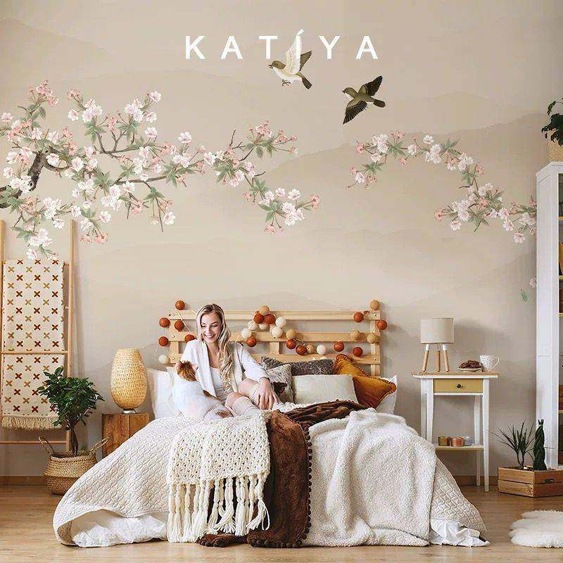 8D中式花鸟墙纸覆古美式墙布装饰卧室电视背景墙壁纸客厅定制壁画,家装主材,无纺布墙纸,淘宝优惠券,粉丝福利购,淘宝优惠卷