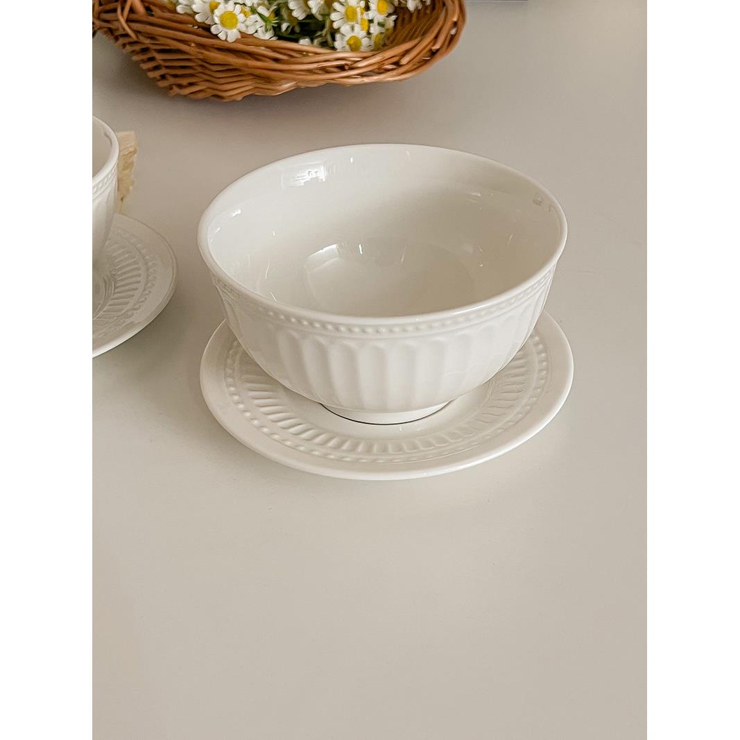 法式复古罗马陶瓷米饭碗带骨碟饭碗4.5英寸5寸精致高颜值吃饭的碗