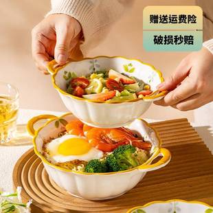 陶瓷高颜值小清新风泡面螺蛳粉碗餐具 双耳汤碗家用特大号2024新款