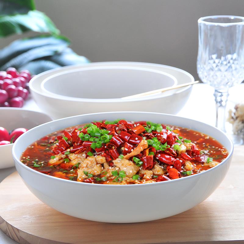 白色骨瓷深汤碗汤盆炒菜盘家用钵矮扁陶瓷圆形月光浅口面碗蒸菜碗