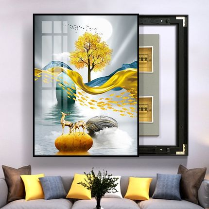 竖版款电表箱装饰画新款可推拉免打孔现代简约客厅挂画.遮挡配电