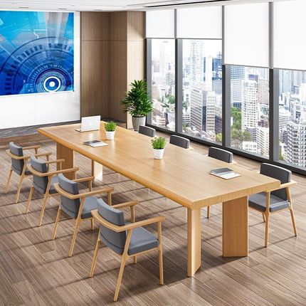 实木会议桌长条桌简约现代大板桌工作台会议室小桌子洽.谈桌椅长