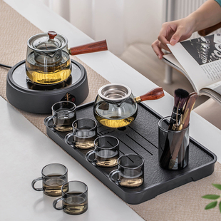 家用电陶炉煮茶器简约带K过滤泡茶壶单壶功夫茶 灰色玻璃茶具套装