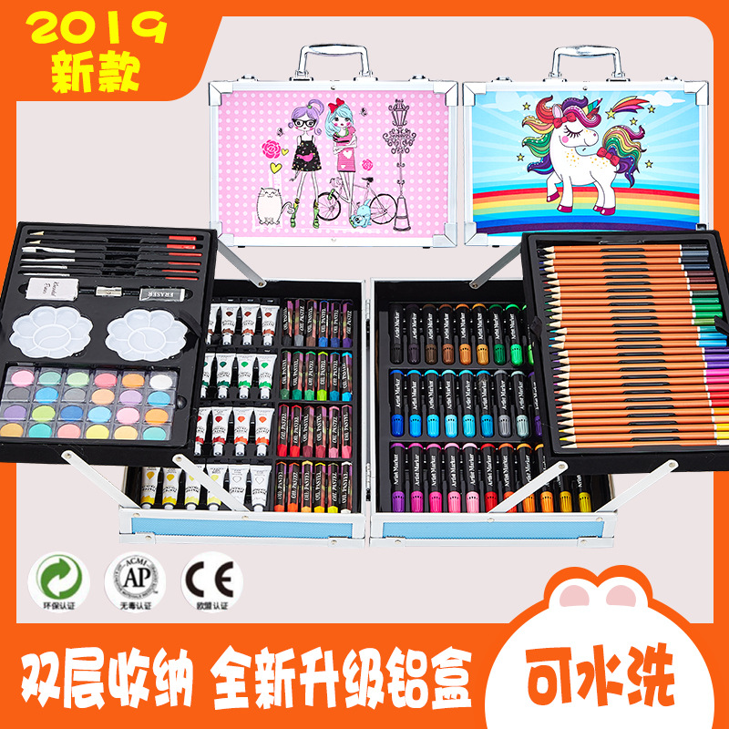儿童画笔套装美术用品画画v工具蜡笔水J彩笔套装小学生绘画套装女