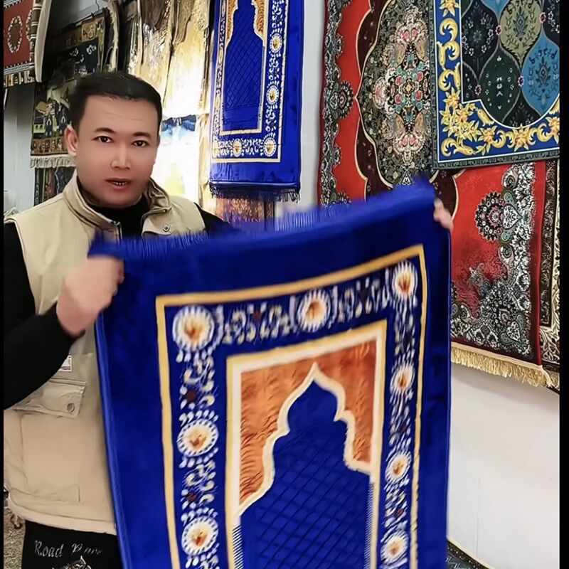 法兰绒印花毯回祈祷拜加D厚加宽垫拜毡地毯民族卧室地垫