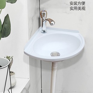 洗脸盆简易洗漱台免打N孔塑料小型洗手池迷 三角洗手盆转角挂墙式