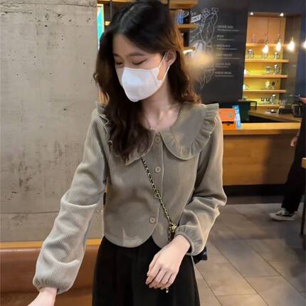 显瘦气质灯芯绒衬衫女士秋冬短款设计感小众洋气减龄内搭打底上衣
