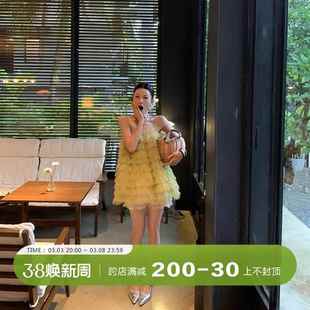 網紗吊帶蛋糕裙超仙連衣裙女海邊度假蓬蓬公主短裙子 DULA好好家