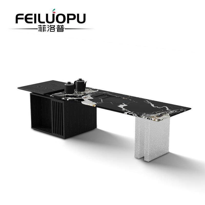 轻奢现代简约天然奢石茶桌意式极简茶桌椅组合别墅客厅设计师茶台