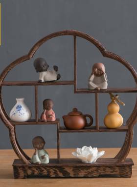 博古架摆件实木新中式小型茶桌客厅玄关装饰办公室电视柜禅意书房