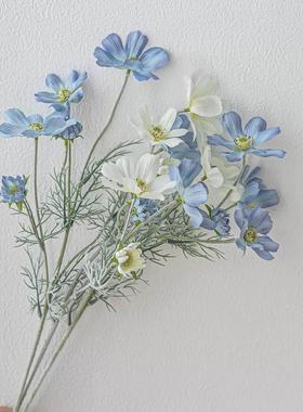 蓝色仿真花波斯菊假花格桑花小花束客厅家居装饰摆件花艺拍照道具