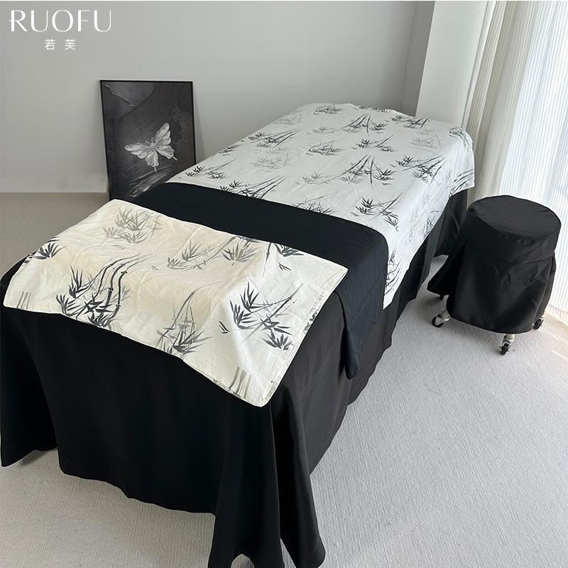 原创美容床罩四件套黑色中古风高端新中式美学床品纯棉四季款