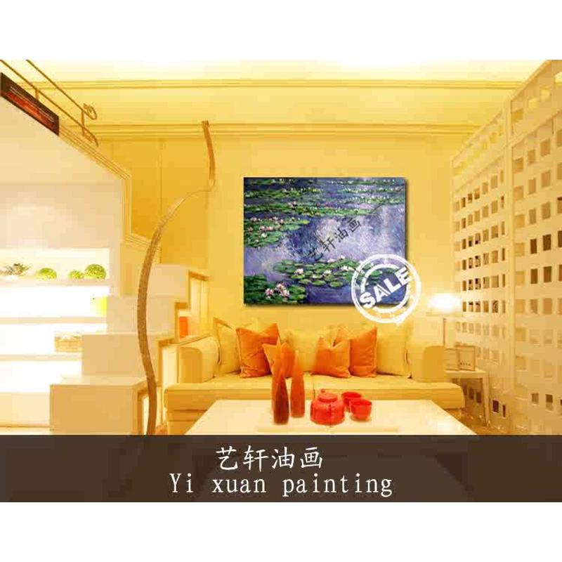 名家莫奈 睡莲纯手绘抽象油画花卉荷花装饰画卧室玄关别墅有框画图片