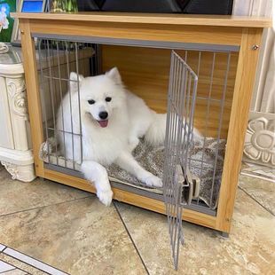 宠物用品木质狗笼子室内狗别墅中小型猫犬屋钢U木W狗窝围栏栅栏