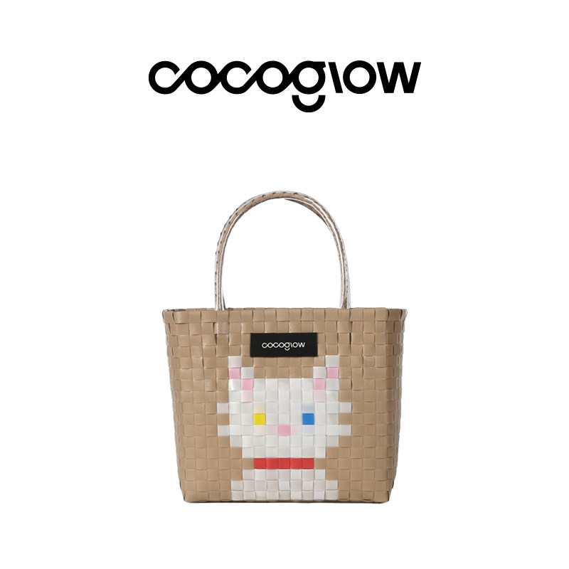 cocoglow26新款插画猫咪小狗系列匠人手作编织包手提包度假包包