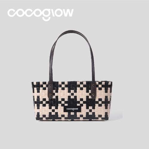 cocoglow波士顿中号系列菜篮子小众设计手工编织女士手提包腋下包