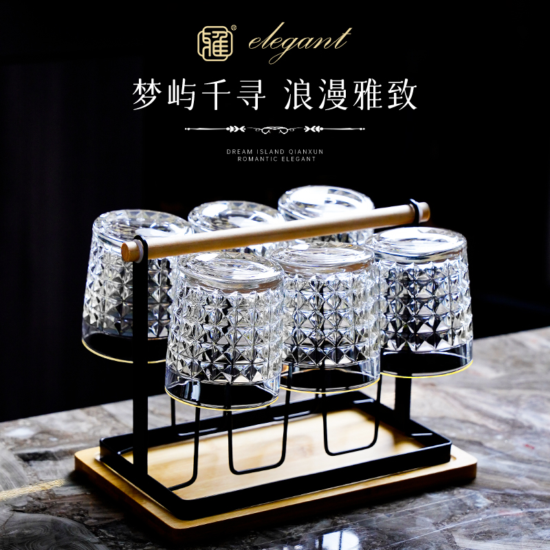 口部描金威士忌杯家用复古洋酒杯套装创意玻璃啤酒杯水杯欧式酒吧