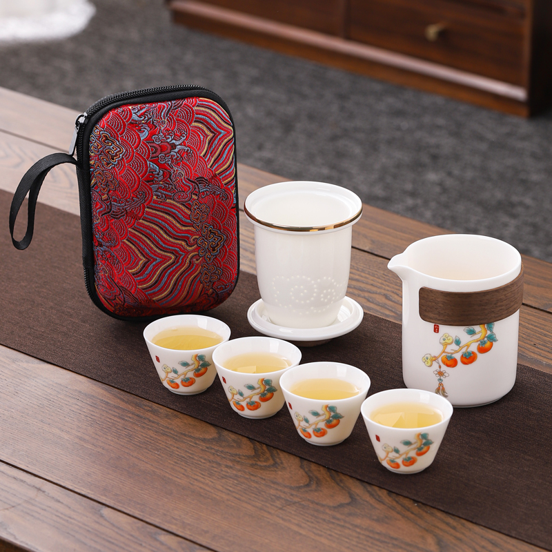 旅行茶具套装一壶四杯防烫泡茶壶羊脂玉白瓷便携包功夫茶杯快客杯