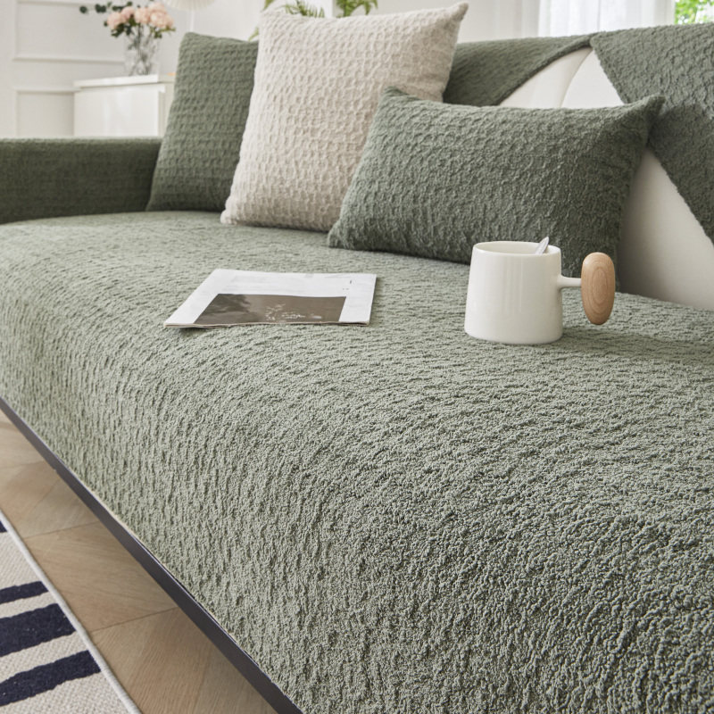 冬季沙发垫毛绒棉绒坐垫沙发套罩冬天纯色简约新款防滑沙发盖布巾