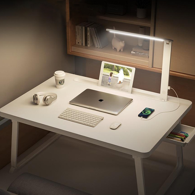 床上小桌子带台灯飘窗学习书桌可折叠升降办公电脑桌学生宿舍小桌