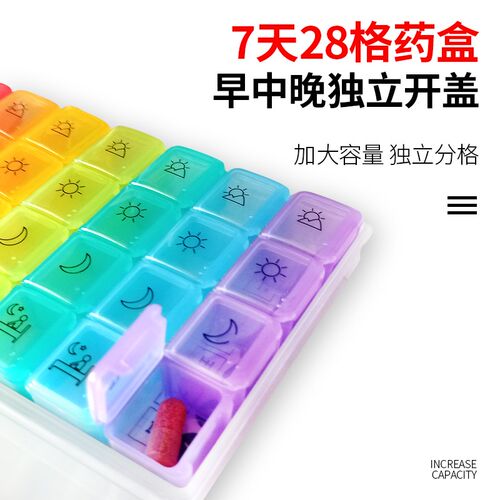 便携一周28格分装一周七天分药盒早中晚大容量密封收纳食品级多格