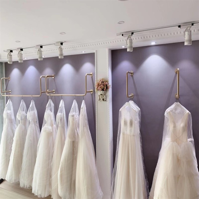婚纱店展示架上墙壁挂式陈列架金色婚纱架子悬挂影楼专用礼服货架