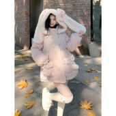 雪国精灵 减龄少女感可拆卸兔耳棉服女冬季 日系甜美宽松面包服女