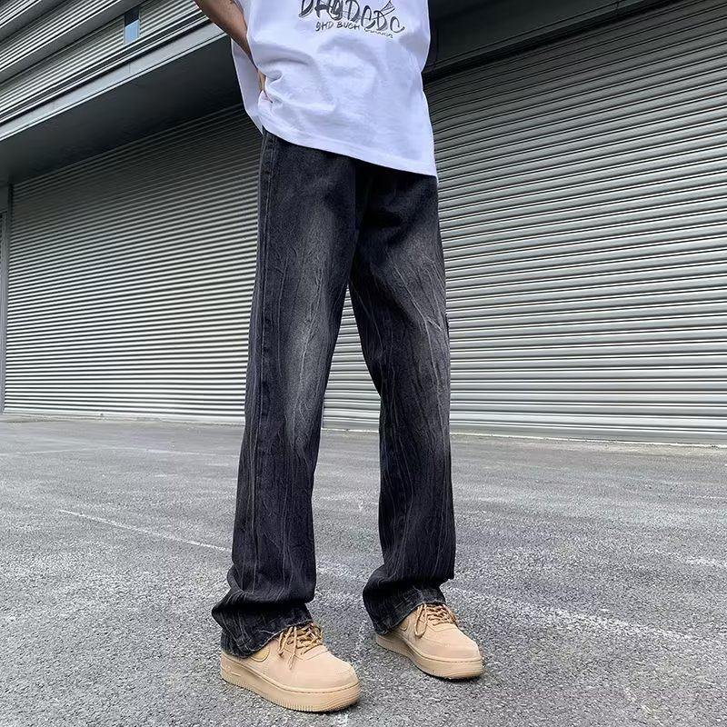 港风褶皱牛仔裤男直筒宽松长裤高街vibe美式男士痞帅微喇阔腿裤潮,男装,牛仔裤,淘宝优惠券,粉丝福利购,淘宝优惠卷