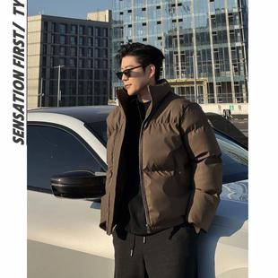 田野L美式复古立领短款pu皮棉服男冬季加厚保暖宽松休闲棉袄外套