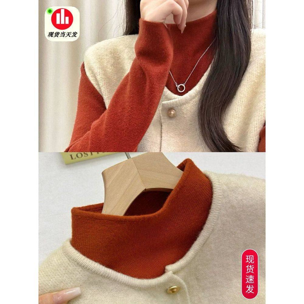 国风新中式叠穿马甲女秋冬巨好看的针织背心红色内搭毛衣两件套装