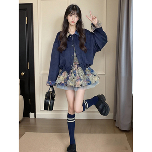 韩系复古气质甜美减龄小众设计高级感假两件外套拼接连衣裙子女春