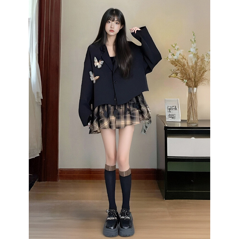 春季新款气质通勤显瘦高级感假两件西装外套拼接连衣裙子女