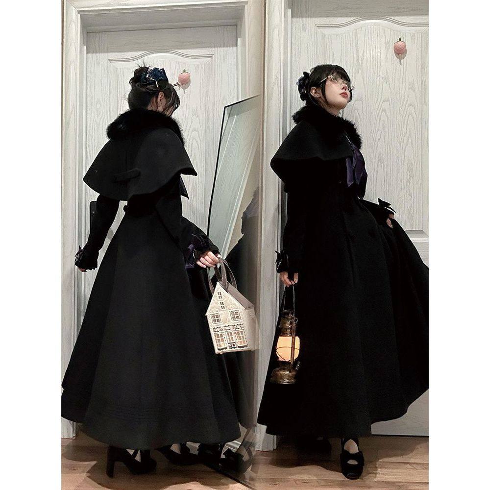 暗域黑氅 日系魔女感黑色系哥特lolita大衣+斗篷两件套小个子冬季