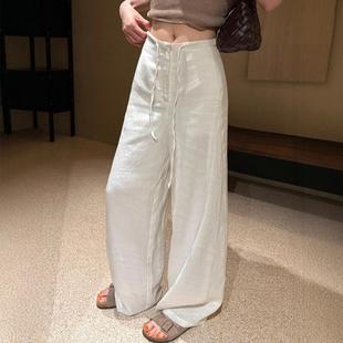 白色亚麻裤子女2025秋冬新款胖妹妹mm高腰宽松显瘦阔腿棉麻凉凉裤