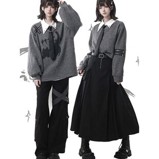 【少年日志】灰色冬日学院风设计感卫衣+半身裙/长裤+内搭套装女