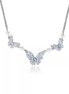 鱼头星星蓝色蝴蝶珍珠项链女生锁骨链气质甜酷小众设计礼物正品潮