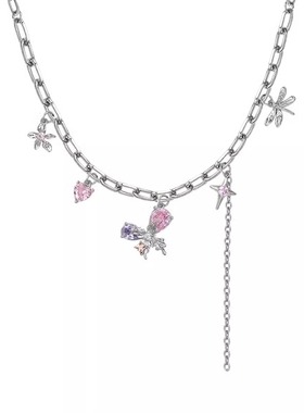 鱼头星星轻奢甜酷小众设计感彩色女生感锁骨链锆石蝴蝶项链正品潮