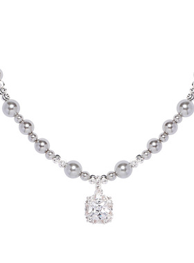 鱼头星星小众锁骨链法式感饰品灰色女生珍珠轻奢项饰锆石项链礼物