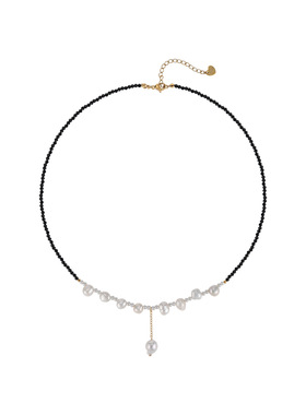 鱼头星星淡水珍珠项链气质尖晶石法式巴洛克时尚黑色官方正品饰品