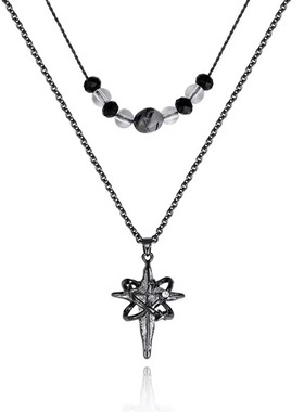 鱼头星星复古四星芒项链黑色时尚百搭饰品女生礼物叠戴暗黑风个性