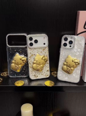 2026黄金KT适用iPhone17苹果14手机壳16ProMax荣耀100Mate6013镜面15新年P70可爱新年招财