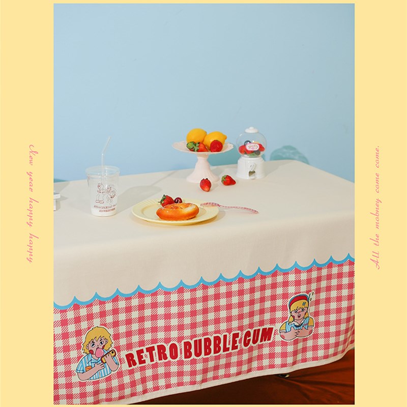 1VPR美式复古格子泡泡糖蓝粉学生桌布茶几餐垫书桌家居装饰