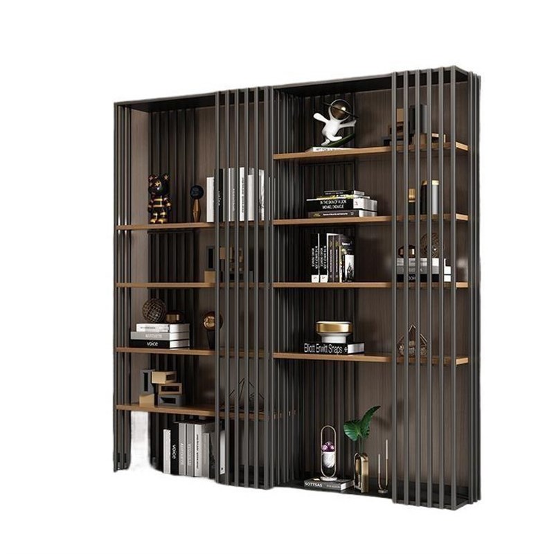 现代简约实木落地书架铁艺办公室隔断柜样板房置物架工业风展示架